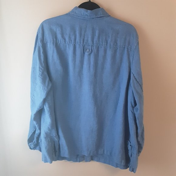 Jones New York Blue 100% Linen Button Up Collared Shirt - Picture 7 of 10